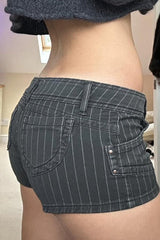 Low Waist Double Breasted Denim Shorts