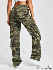 Camouflage Women's Cargo High Wist Vintage Baggy Denim Straight Casual Fashion Jean