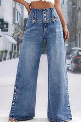 Frayed Slit Hem Wide Leg Jeans