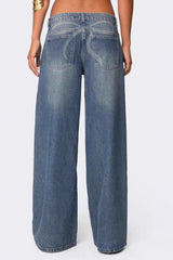 Low Waist Printed Wide Leg Jeans
