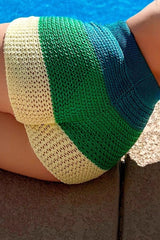 Chic Rainbow Ombre Knit Boho Beach Shorts