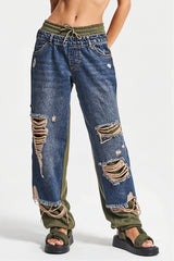 Distressed Tie Detail Streetwear Jeans