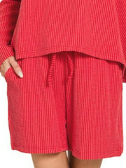 Hazel Blues® | Zenana Corded Rib Long Sleeve Tee and Shorts Set