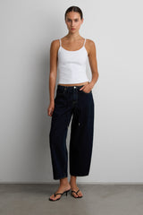 MID-RISE BARREL LEG JEAN WITH DRAWSTRING