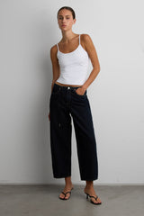 MID-RISE BARREL LEG JEAN WITH DRAWSTRING