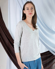 Marcelle Long T-Shirt (V-Neck) - Woodsmoke