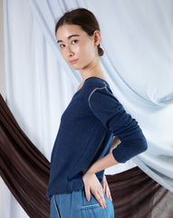 Marcelle Long T-Shirt (V-Neck) - Indigo Denim