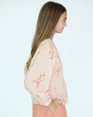 Girl Louise Blouse - Nude & Rust Flowers