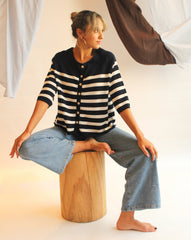 La Bretagne Cardigan - Navy/White Stripes