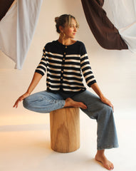 La Bretagne Cardigan - Navy/White Stripes