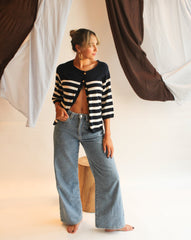 La Bretagne Cardigan - Navy/White Stripes