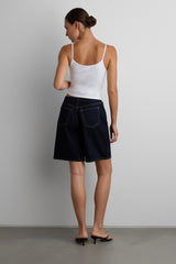 DENIM JORT WITH DRAWSTRING WAIST