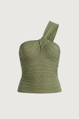 KNIT ONE SHOULDER TWIST FRONT TANK