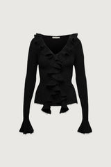 RUFFLED V-NECK SWEATER