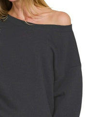 Hazel Blues® | Zenana Fleece Boat Neck Sweatshirt and Shorts Set