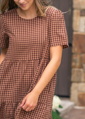 Chocolate Gingham Tiered Dress