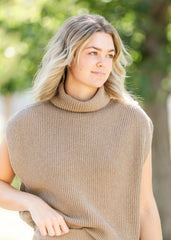Dark Taupe Ribbed Turtleneck Vest - FINAL SALE