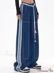 Dark Wash Belted Trendy Baggy Boyfriend Jeans