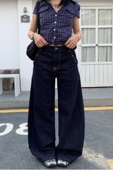 Retro Solid Diamond Accent Wide Leg Jeans