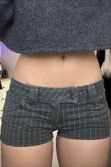 Low Waist Double Breasted Denim Shorts