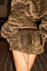 Chic Y2K Retro Leather And Fur Low Waist Shorts