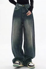 Retro Stylish High Waist Wide Leg Jeans