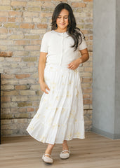 Floral Embroidered Elastic Waist Skirt - FINAL SALE