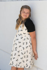 Girls Bow Print Button Detail Tiered Tank Dress - FINAL SALE