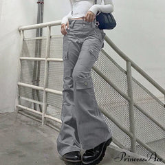 Gray Casual Stitched Pocket Cargo Pants