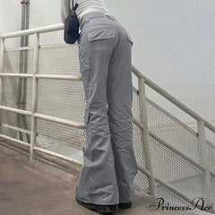 Gray Casual Stitched Pocket Cargo Pants