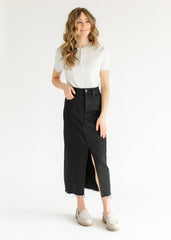 High Rise Midi Black Denim Skirt - FINAL SALE