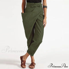 Irregular Lacing Cropped Casual Solid Color Trousers