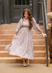 Maroon Floral 3/4 Sleeve Dress - FINAL SALE