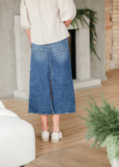 Medium Wash Back Slit Denim Skirt - FINAL SALE