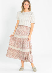 Ruched Waist Lace Trim Tiered Maxi Skirt - FINAL SALE