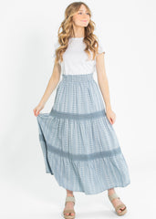 Ruched Waist Lace Trim Tiered Maxi Skirt - FINAL SALE