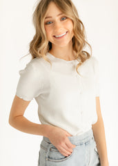 elan Short Sleeve Button Up Knit Cardigan - FINAL SALE
