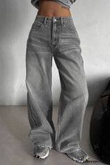 Street Vintage Smoky Gray Washed Wide Leg Jeans