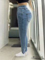 Women's Blue High-Stretch Skinny with Faux Pearl Decor and Slim Fit - Stylish and Comfortable Denim Jean