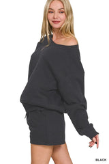 Hazel Blues® |  Zenana Fleece Boat Neck Sweatshirt and Shorts Set
