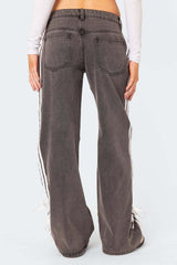 Lace Up Side Stripe Wide Leg Jeans
