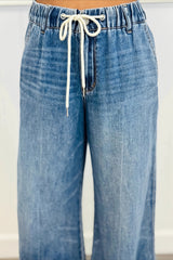 Chic Retro Washed Elastic Drawstring Straight Jeans