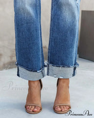 New Casual Loose Women's Wash Button Pockets High Waist Denim Abrade Elegant Jean