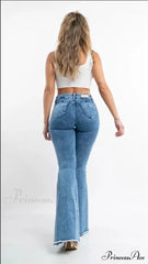 Skinny Flare for Women High Waist Button Lady Sexy Push Up Denim Bell Bottom Jean