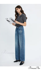 Spring New High-waisted Loose Slimming Wide-leg Denim Versatile Floor-length Jean