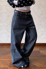 Retro Vertical Stripe Loose Straight Jeans