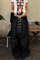 Washed Button Fly Wide Leg Jeans