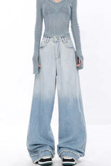 High Waist Draped Gradient Ripped Jeans