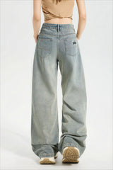 Cute Dog Embroidered Vintage Loose Jeans