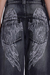 Vintage Faded Wing Print Baggy Jeans